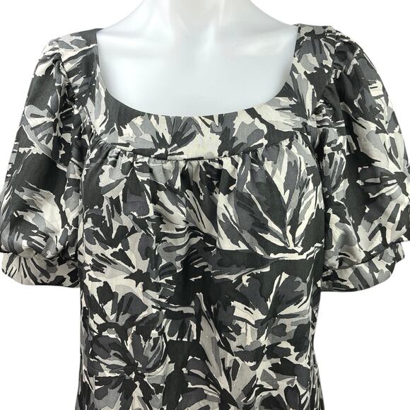 Trina Turk Black Gray Silk Wool Floral Abstract Puff Sleeve Mini Shift Dress 10 - Picture 3 of 5